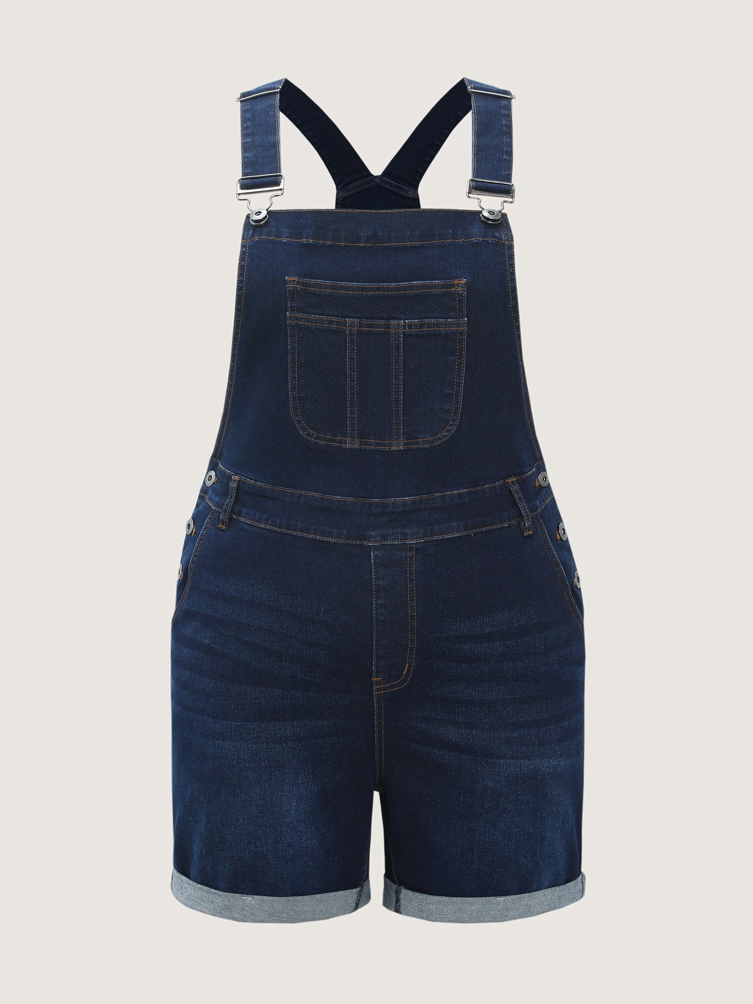Stretchy Straight-Leg Denim Overall Jumpsuit