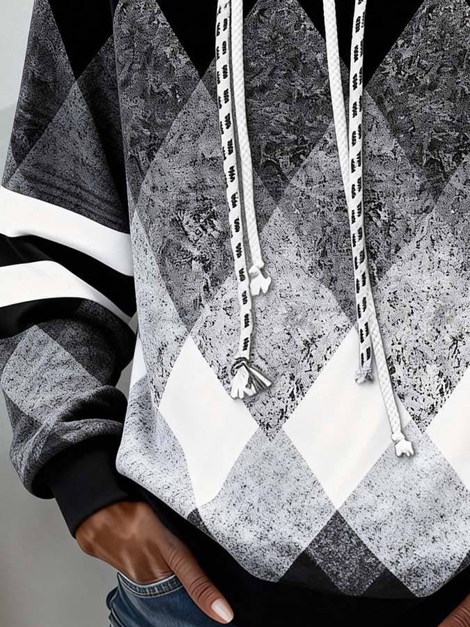 Women'S Casual Color-Block Printed Patchwork Pullover Sweatshirt