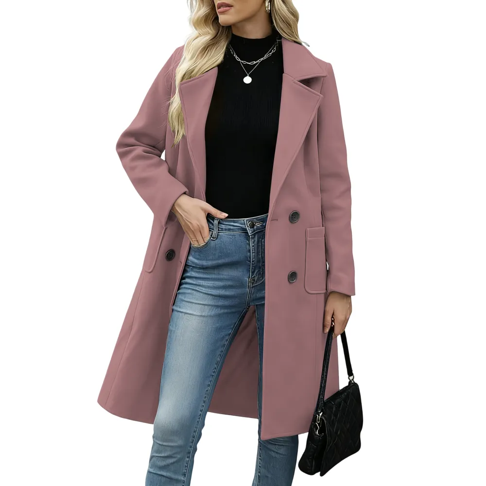 Women Winter Wool Blend Camel Mid-Long Coat