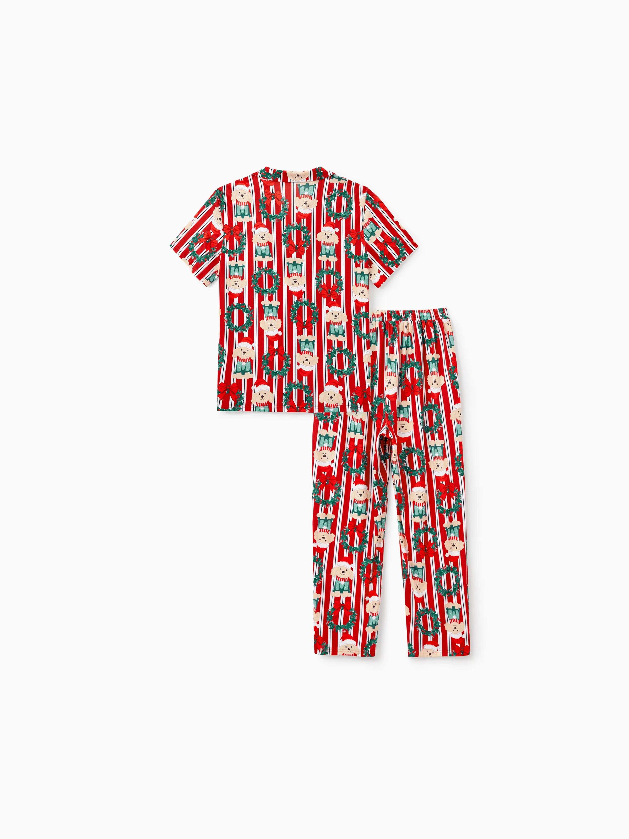 Christmas Matching Family Pajamas Set Christmas Doggy Print Red PJS Red