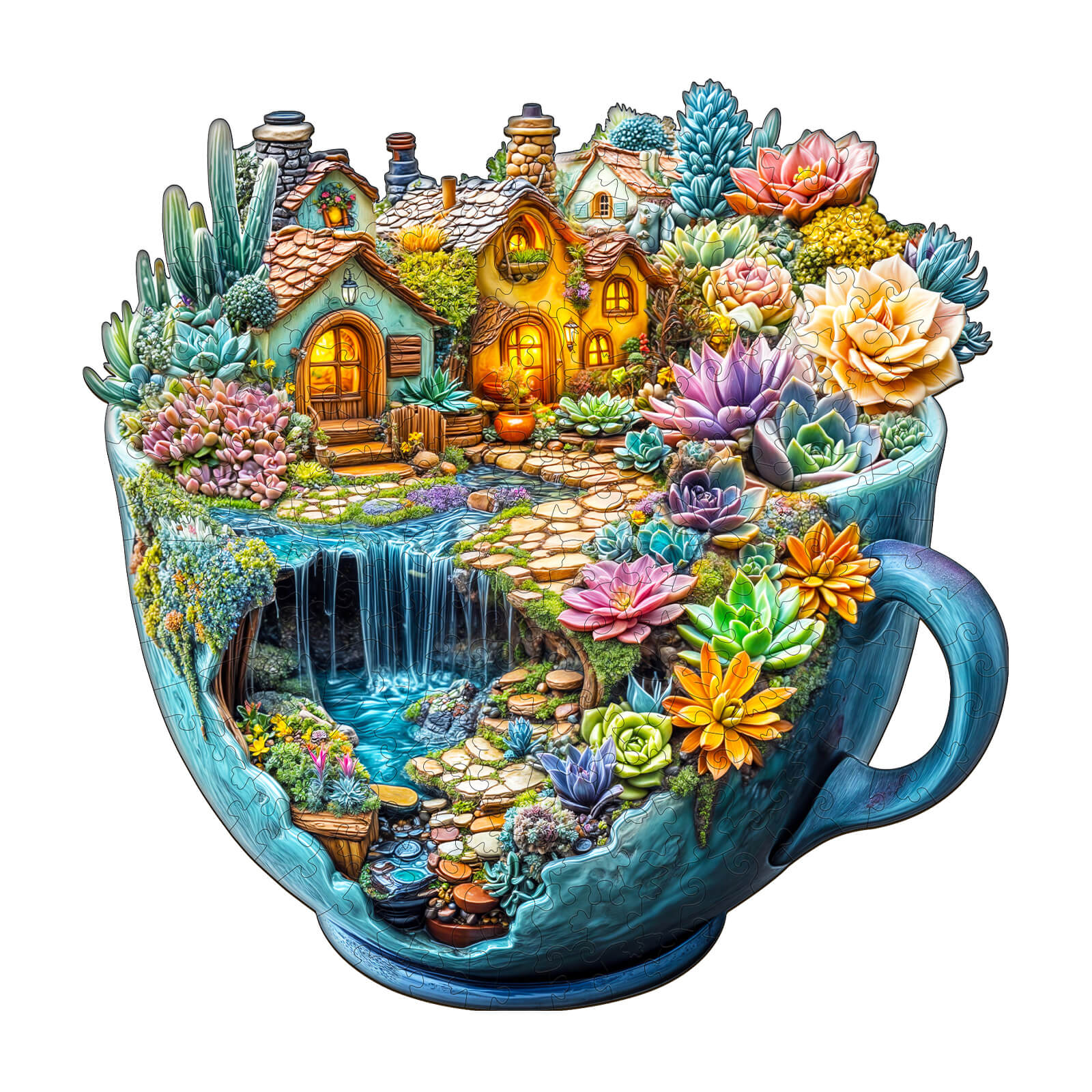 Succulent Mug Wooden Jigsaw Puzzle