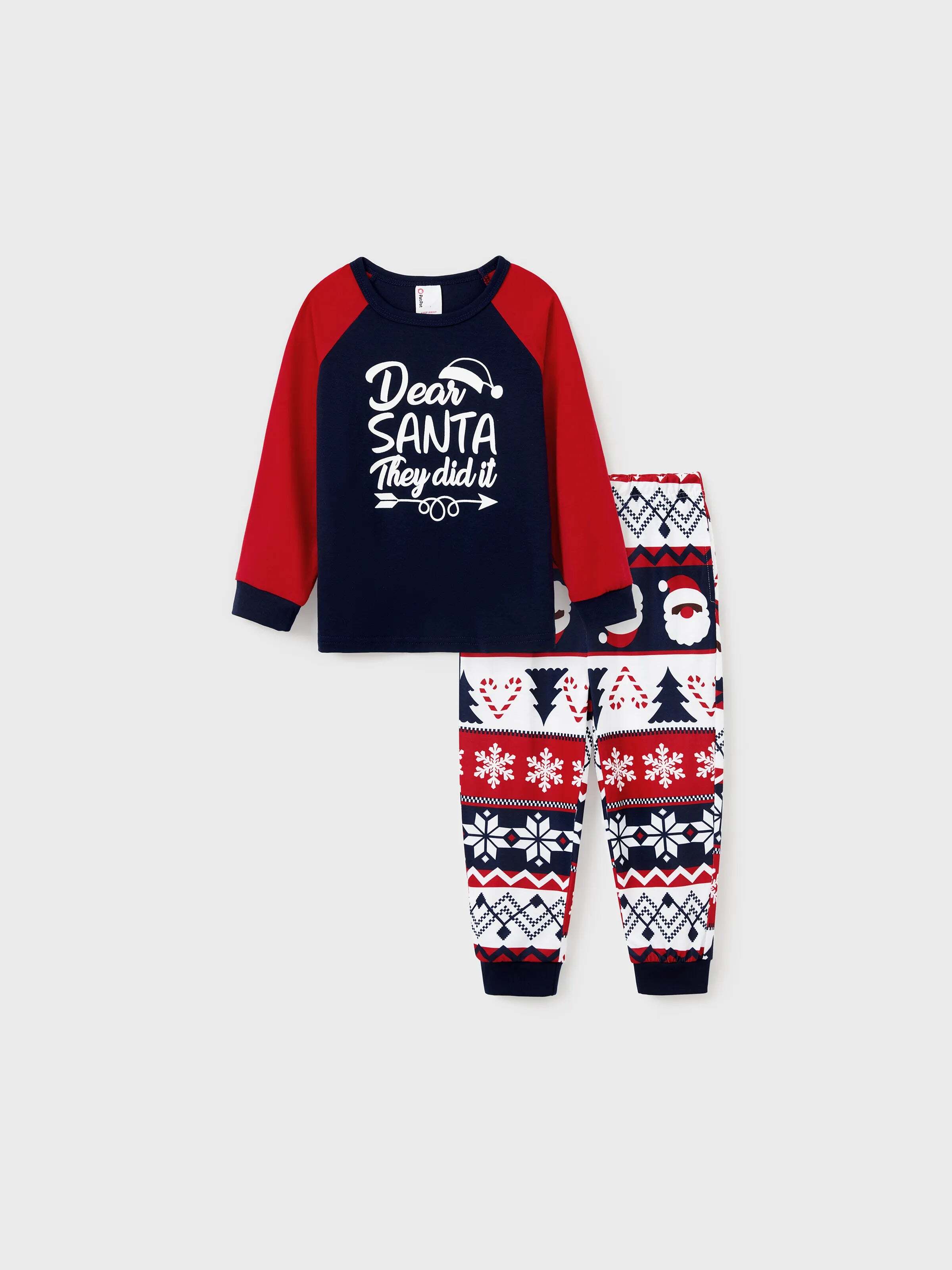 Christmas Matching Family Pajamas Set Glow In The Dark Santa Claus Print PJS with Christmas Socks Deep Blue
