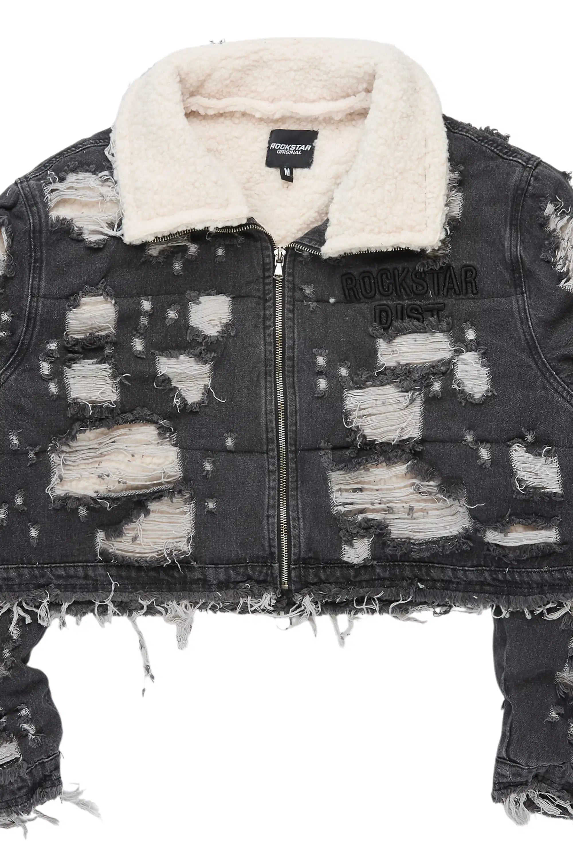 Fara Black Denim Sherpa Puffer Jacket