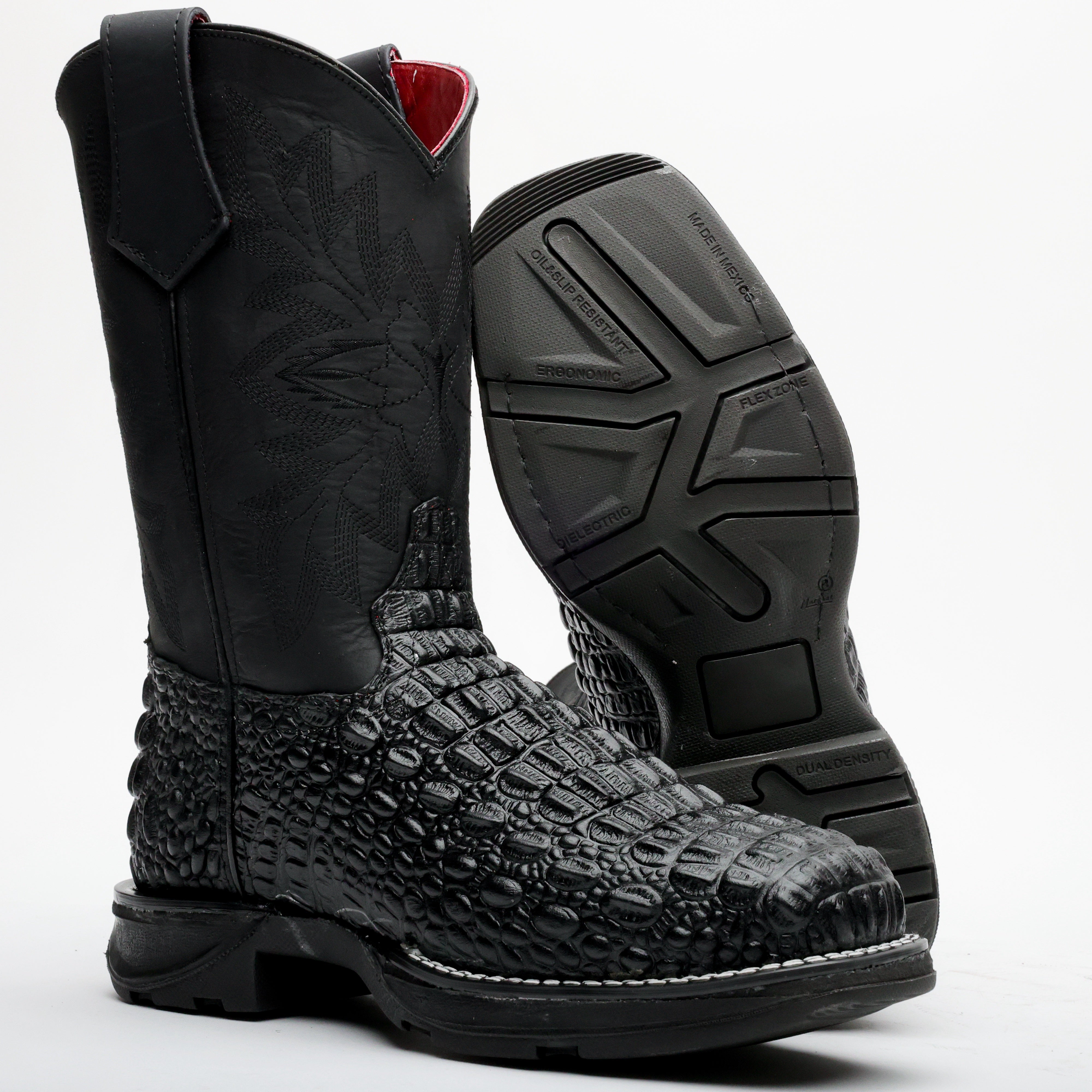 Black Caiman Hornback Leather Boots With 3D Lightweight Sole - Composite Toe