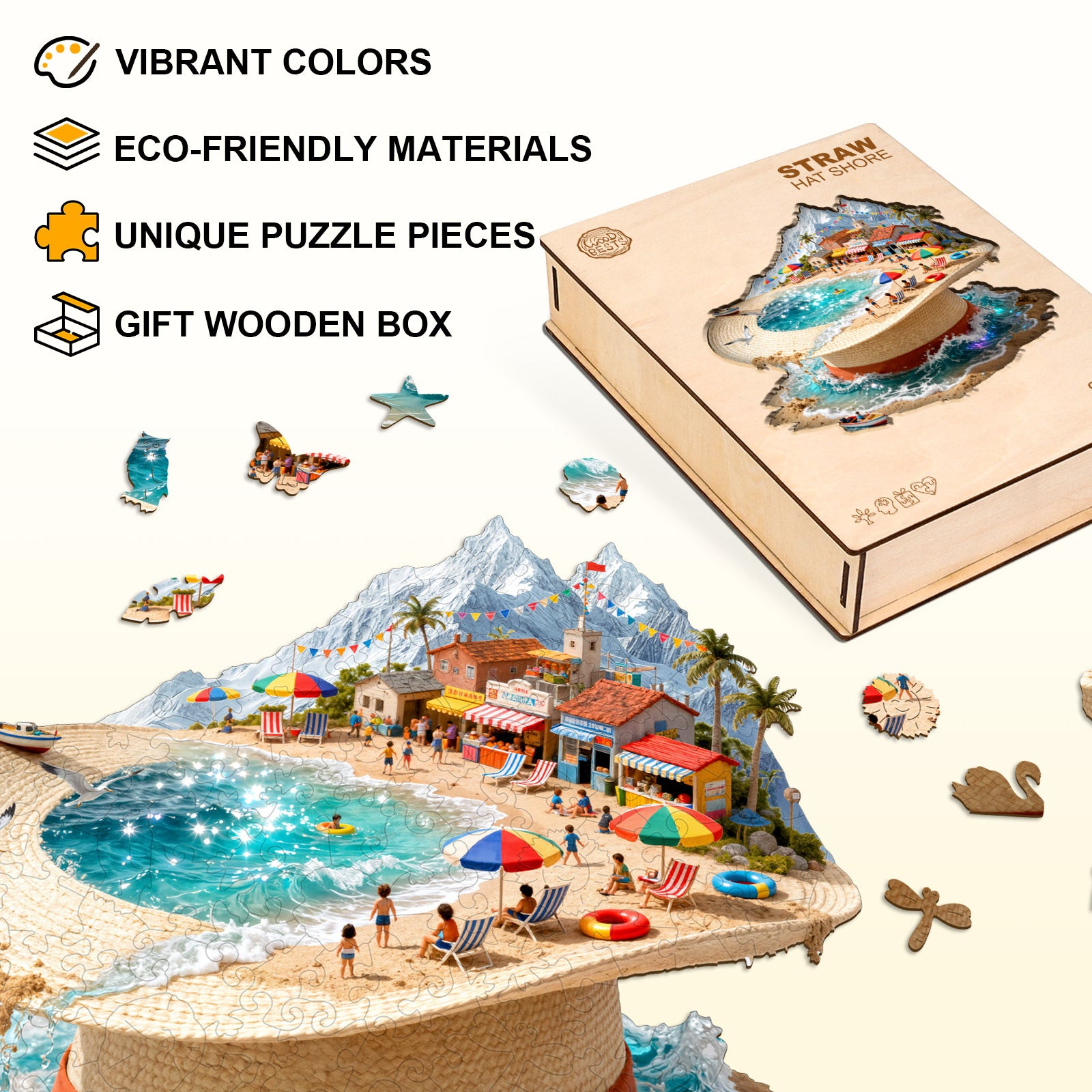 Straw Hat Shore Wooden Jigsaw Puzzle
