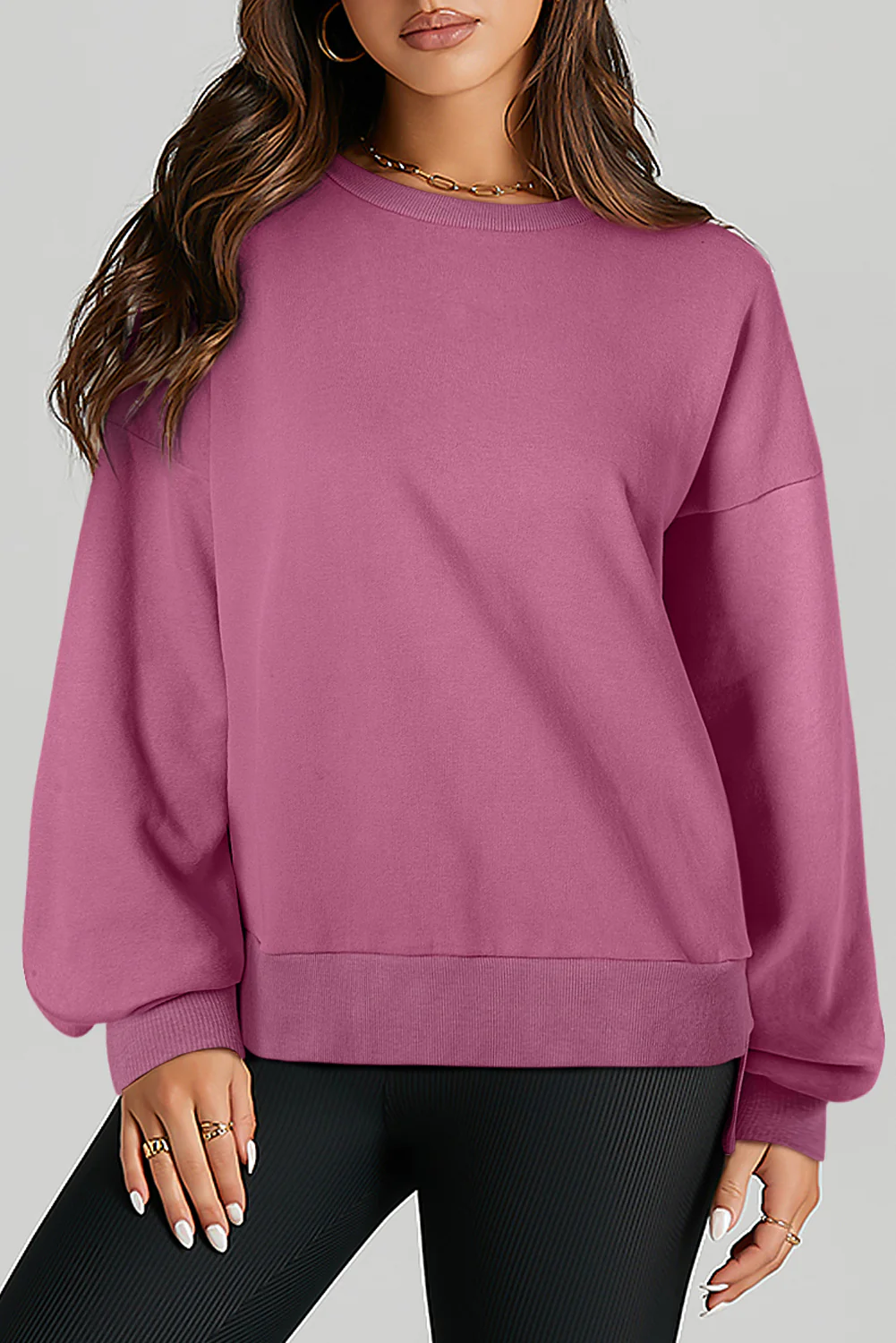 Smoke Solid O Neck High Low Hem Pullover Sweatshirt