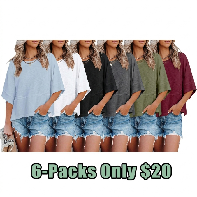 Women’s Loose Fit 3/4 Sleeve Crewneck T-Shirt (Soft & Breathable Everyday Top)