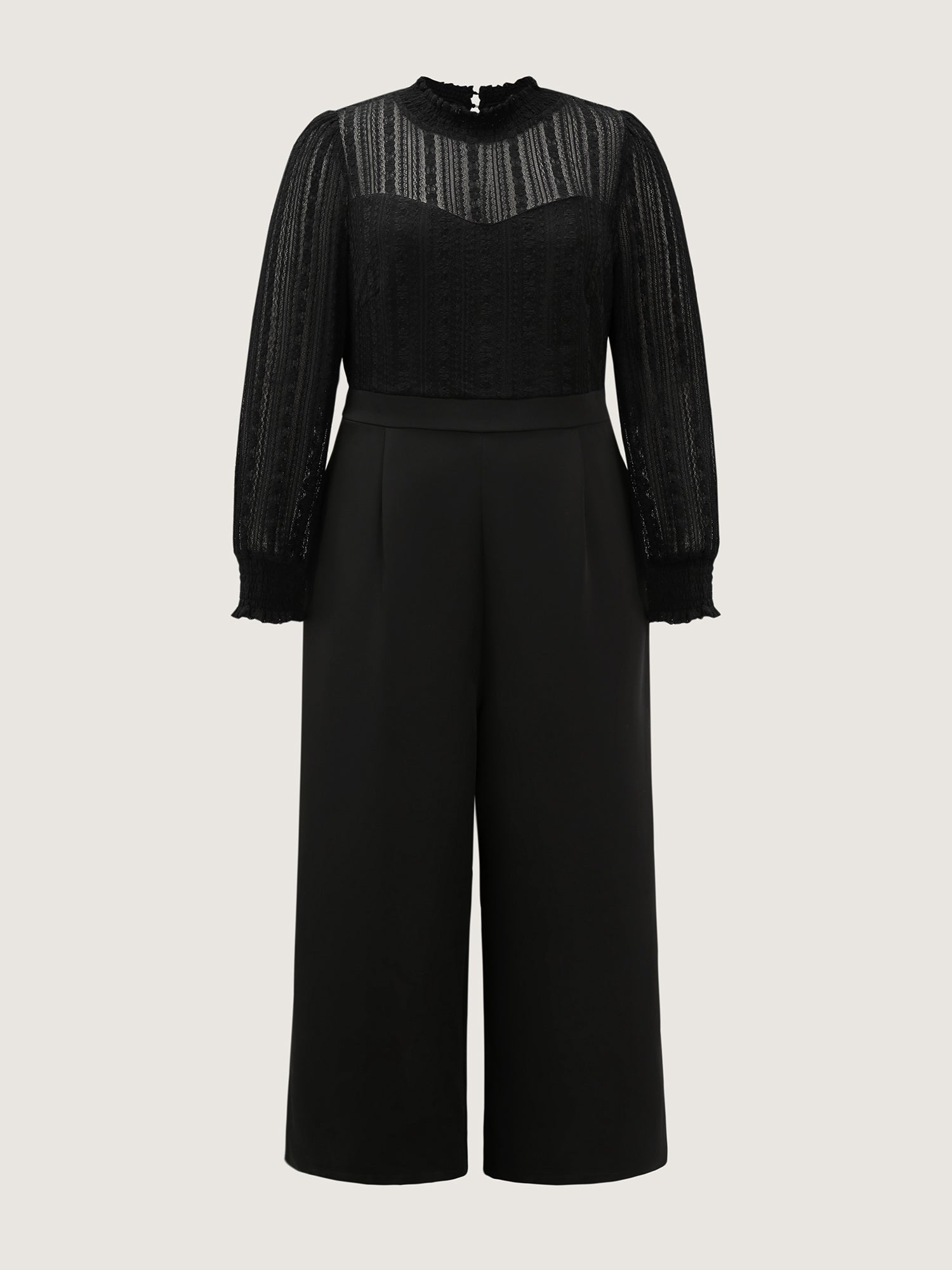 Geometric Lace Trim Sheer Wide-Leg Jumpsuit