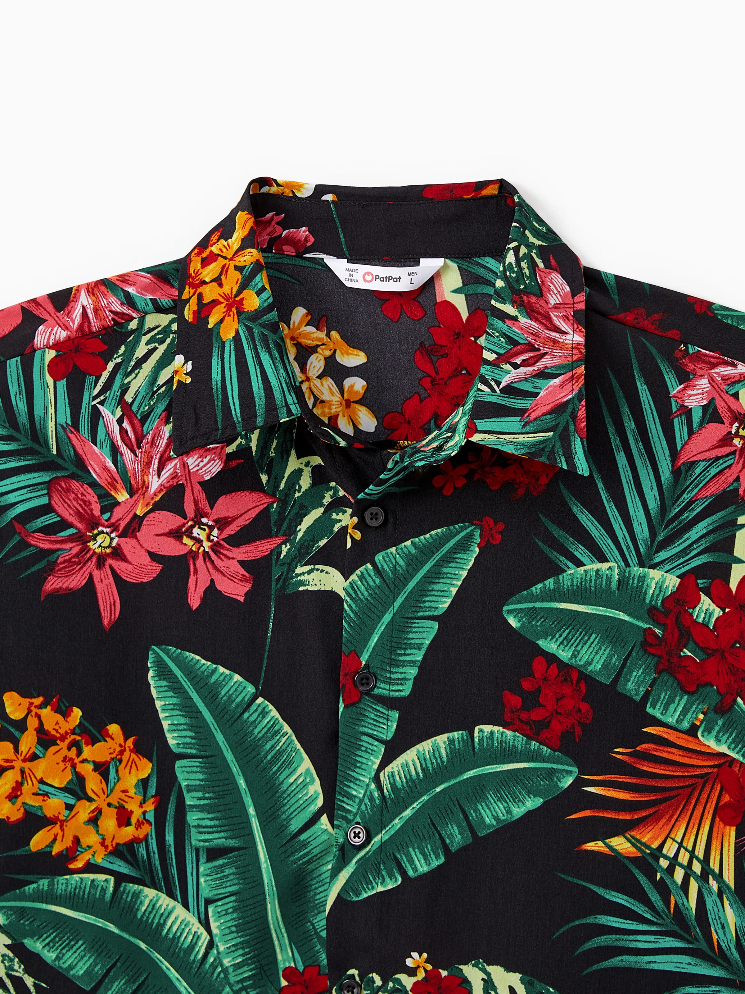 Family Matching Allover Plant Floral Print Halterneck Dresses and Short-sleeve Shirts Sets Black
