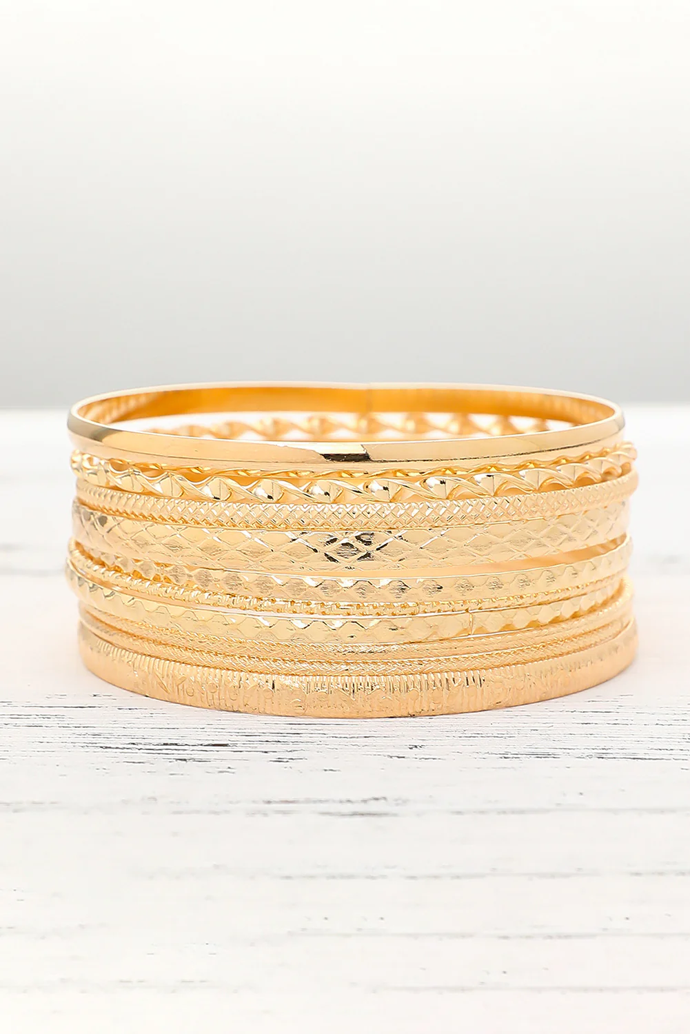 Gold 10pcs Textured Twisted Stackable Alloy Bracelet Set