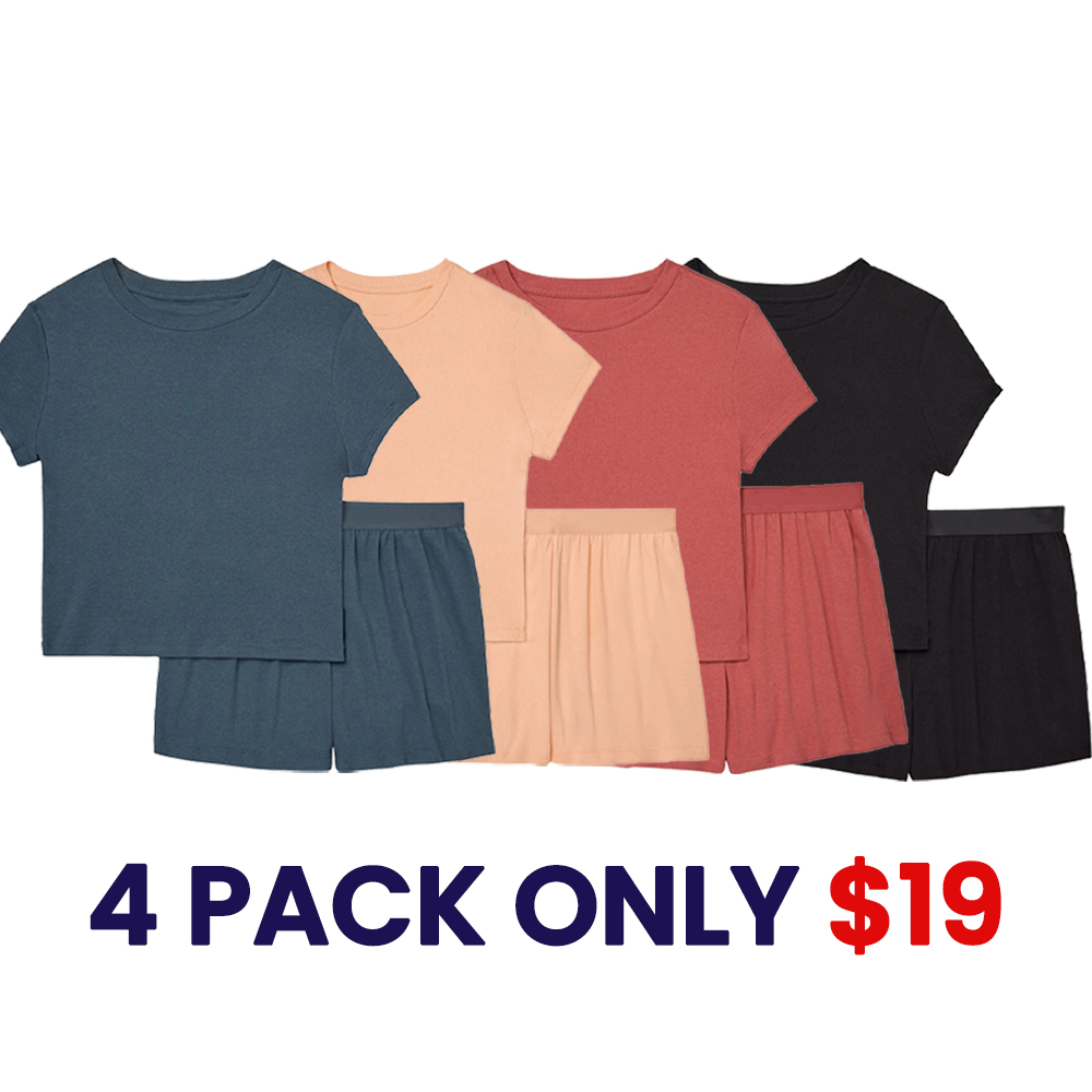 ⚡Today Only Deal🔥Women's Ribbed 2-Piece Lounge Set – Cropped Baby Tee & Sleep Shorts