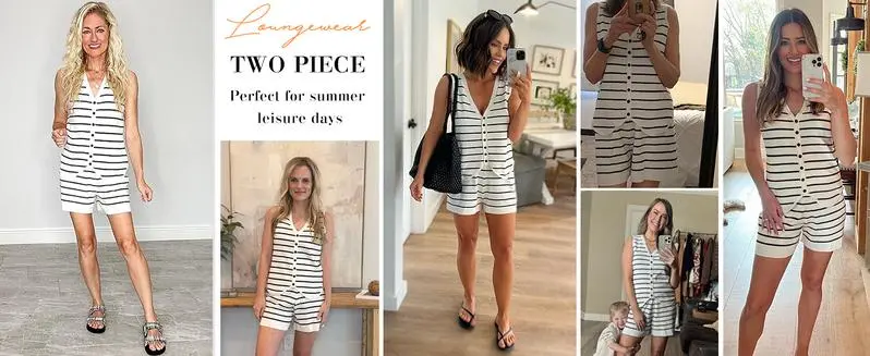 Women's 2 Piece Outfits Summer Striped Casual Sets (Under $4 a set!)