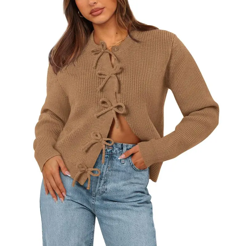Open Front Long Sleeve Button Cardigan Sweaters for Women