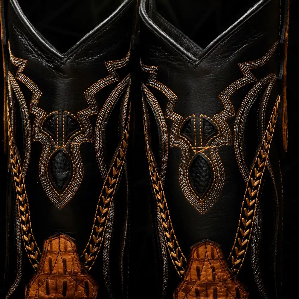 Matte Honey Caiman Hornback Leather Boots - Square Toe