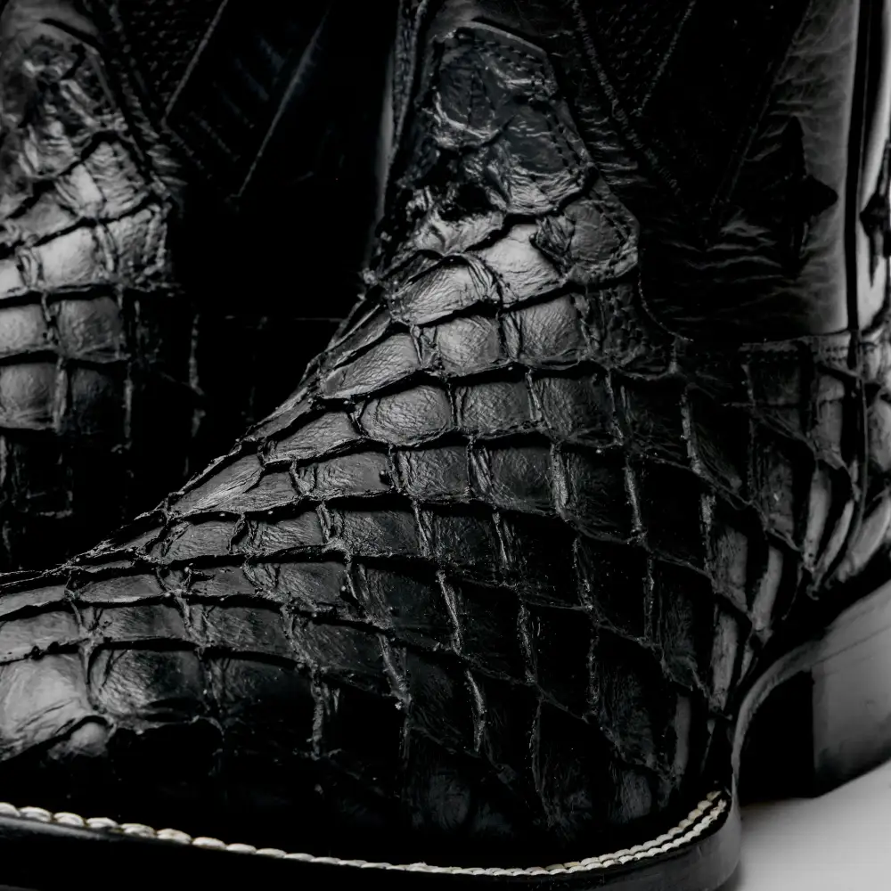 TOTAL BLACK Mini Pirarucu Leather Boots - Square Toe