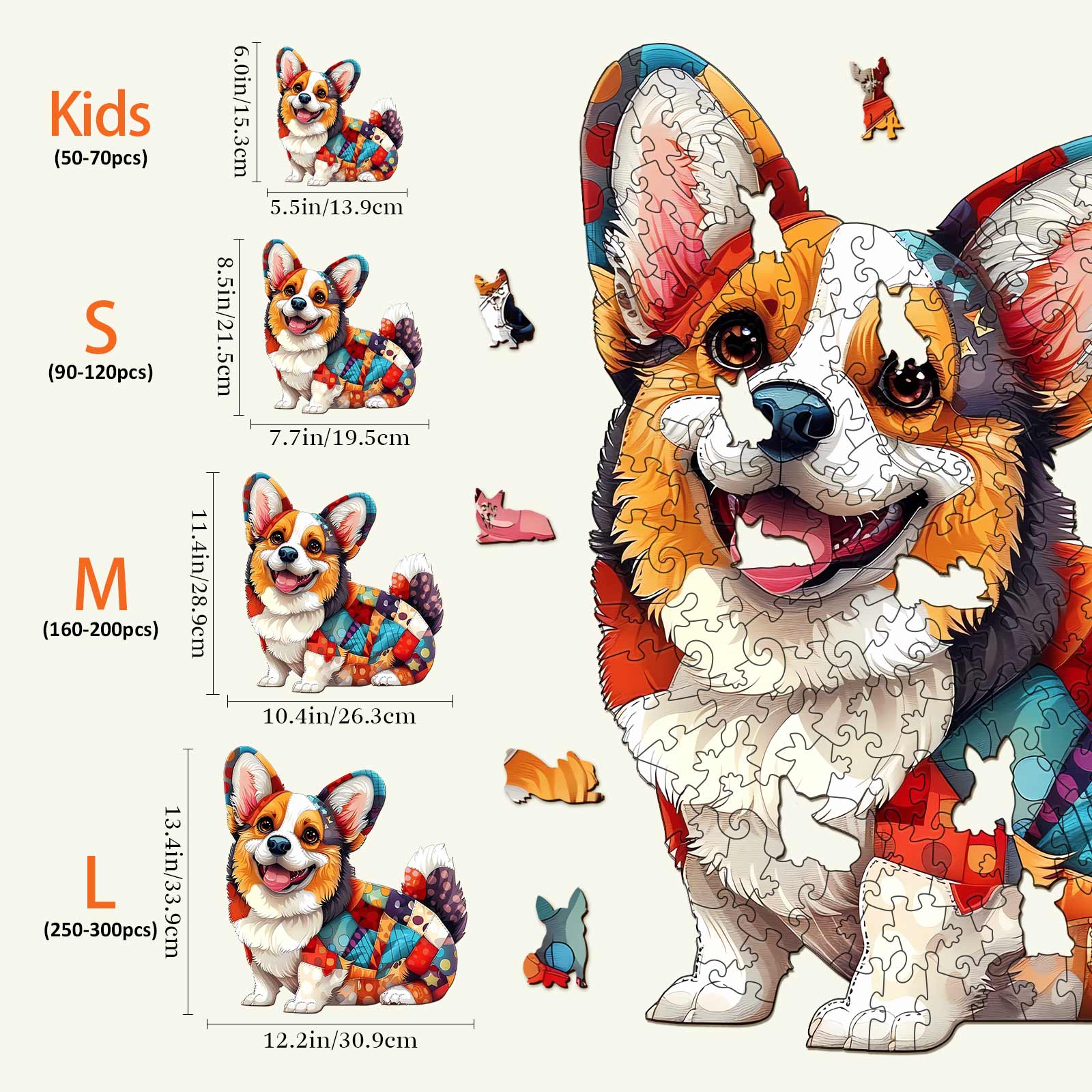 Patchwork Corgi Wooden Jigsaw Puzzle