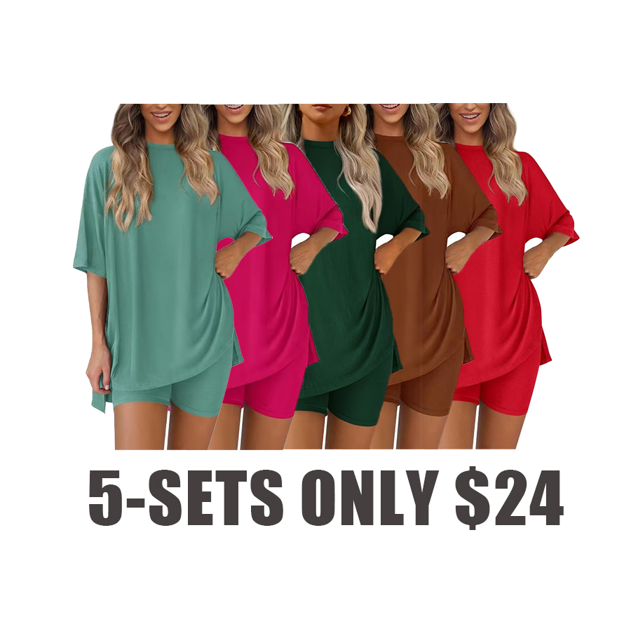 Women's Printed Casual Sporty Round Neck Drawstring Short Sleeve and Long Pants Two-Piece Set