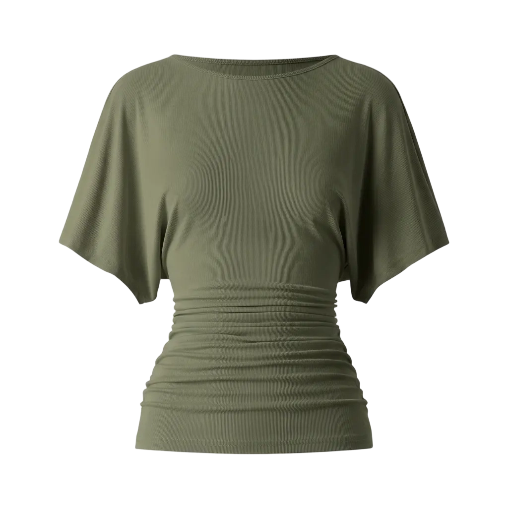 Women's Fashion Effortless Boatneck Batwing Sleeve Side Ruched Top - Stylish & Comfortable