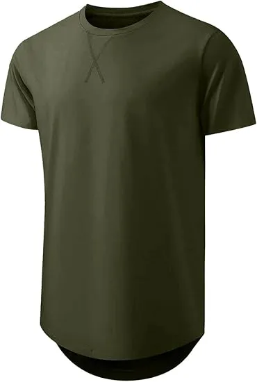 Cotton Hipster Hip Hop Longline Crewneck T-Shirt,Menswear Casual Tshirt Tops