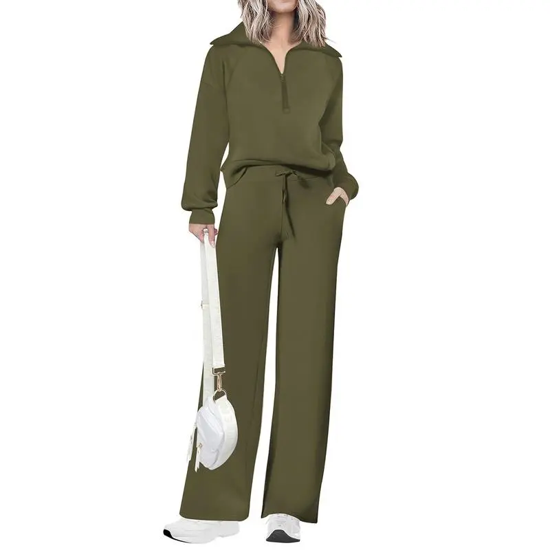 Women’s 2-Piece Set – Half Zip Sweatshirt & Wide Leg Pants