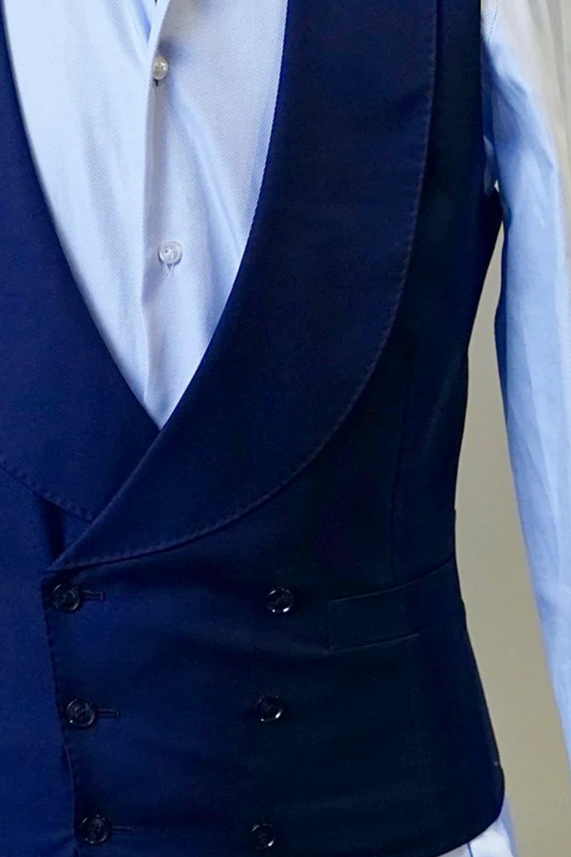 Men's Navy Blue British Retro Double-breasted Suit Vest