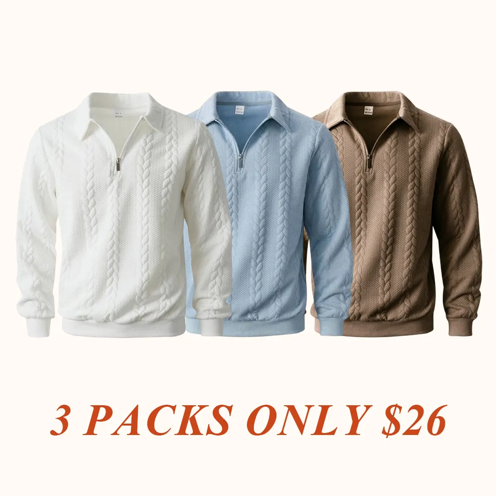 Men's Fall Winter Outfits Knitted Polo Neck Long Sleeve Sweatshirt for Daliy Wear