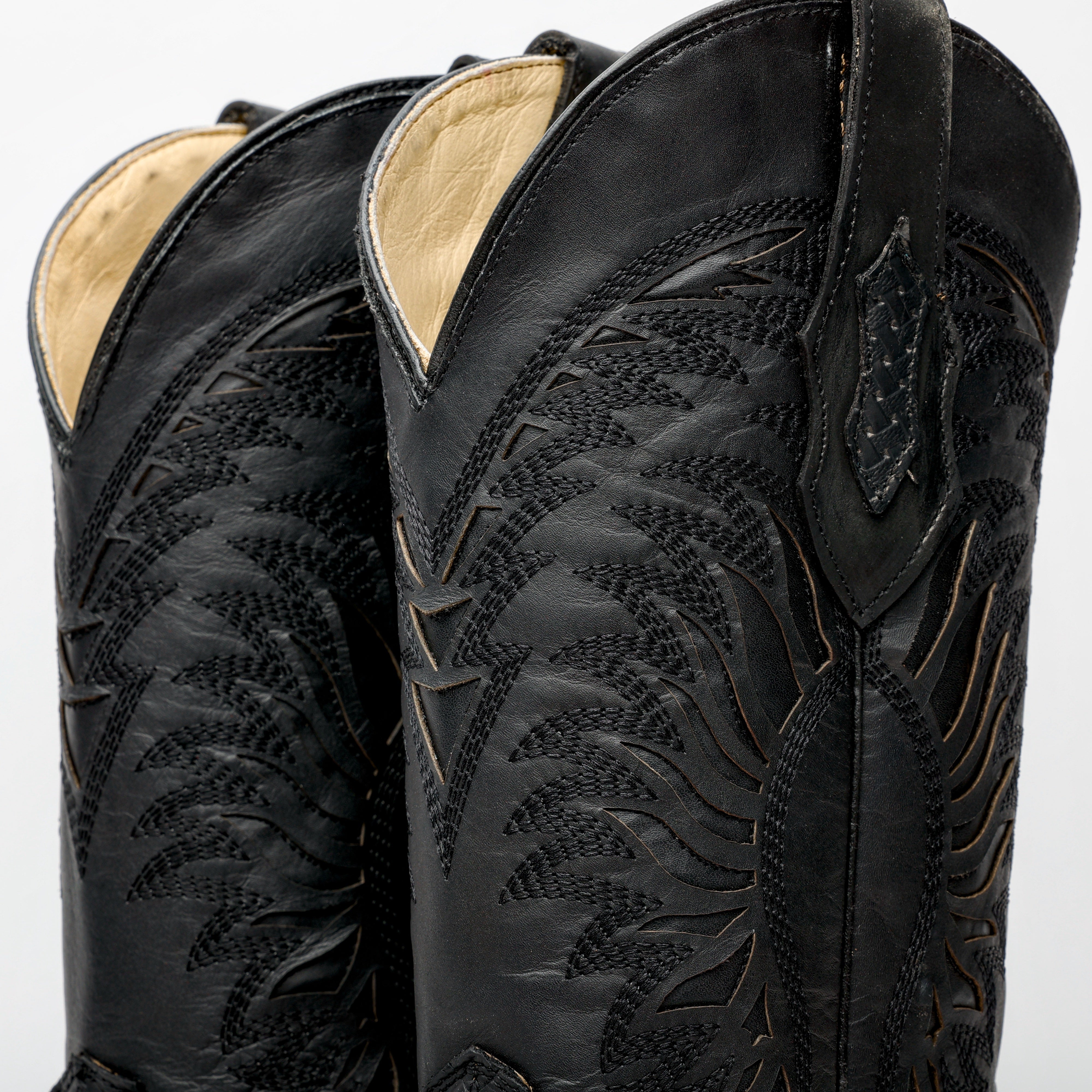 Black Basketweave Leather Boots - Square Toe