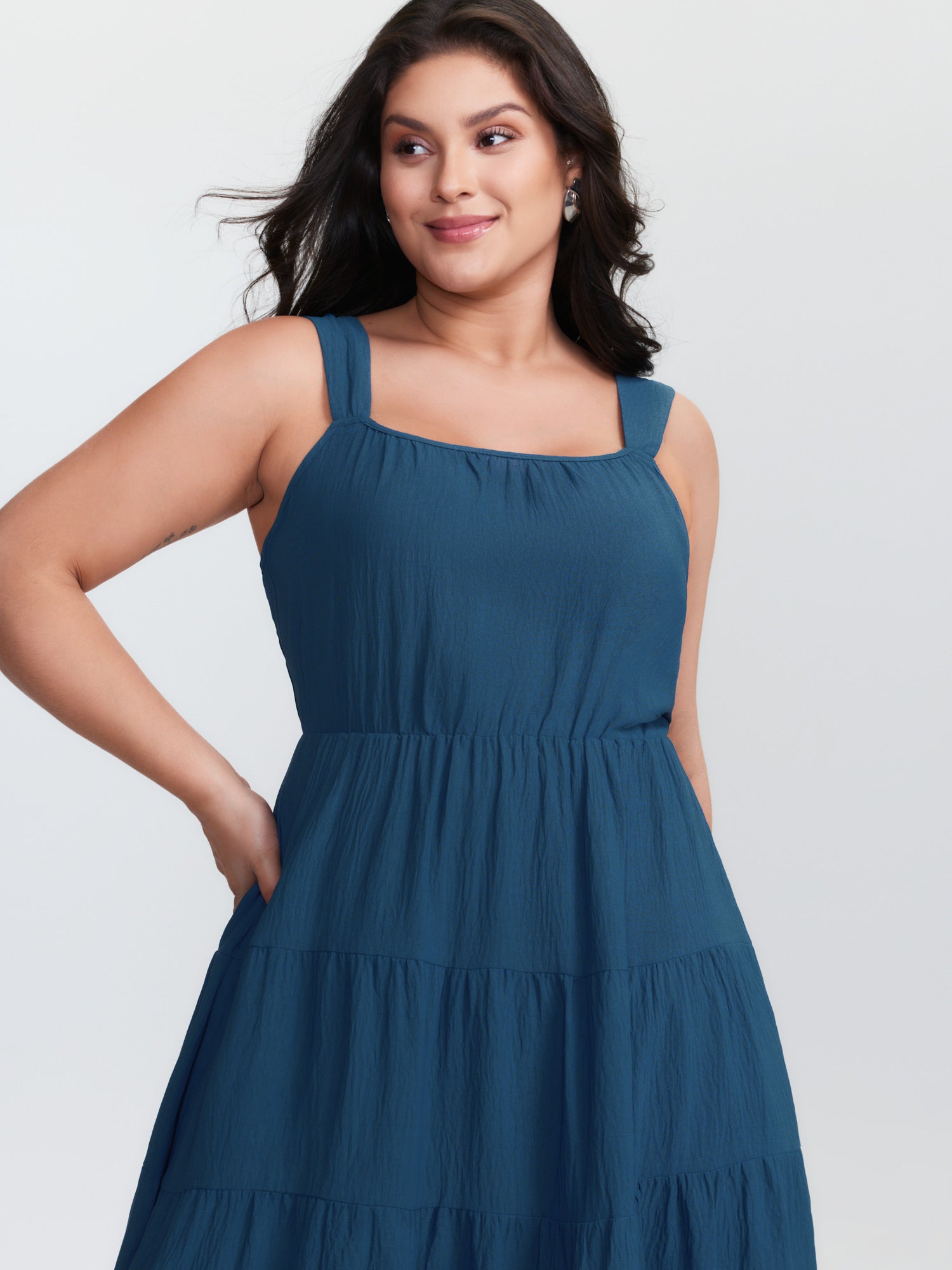 Plain Tiered Wide Strap Maxi Dress