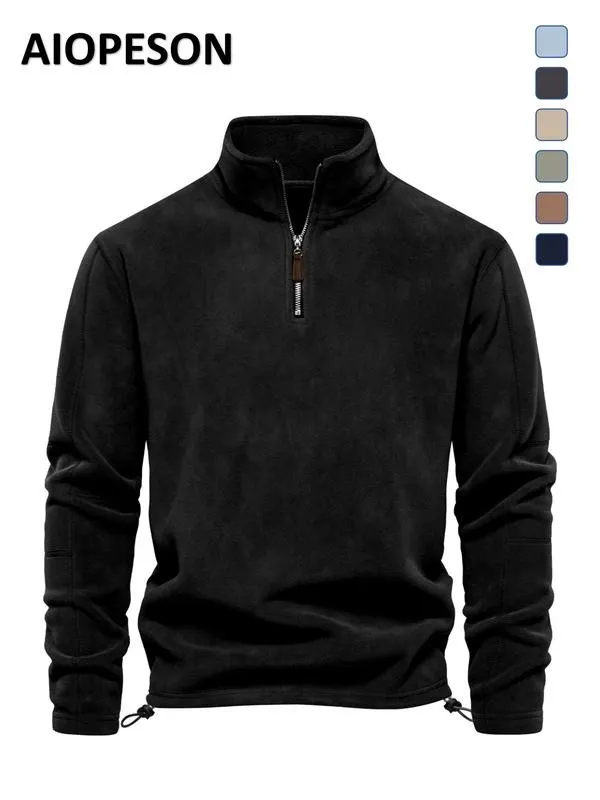 Men's Solid Half Zip Funnel Neck Polar Fleece Sweatshirt