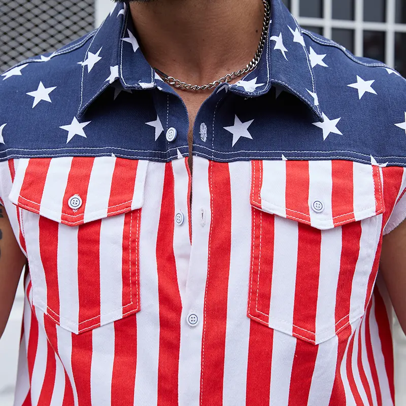 4th of July Men’s American Flag Denim Vest