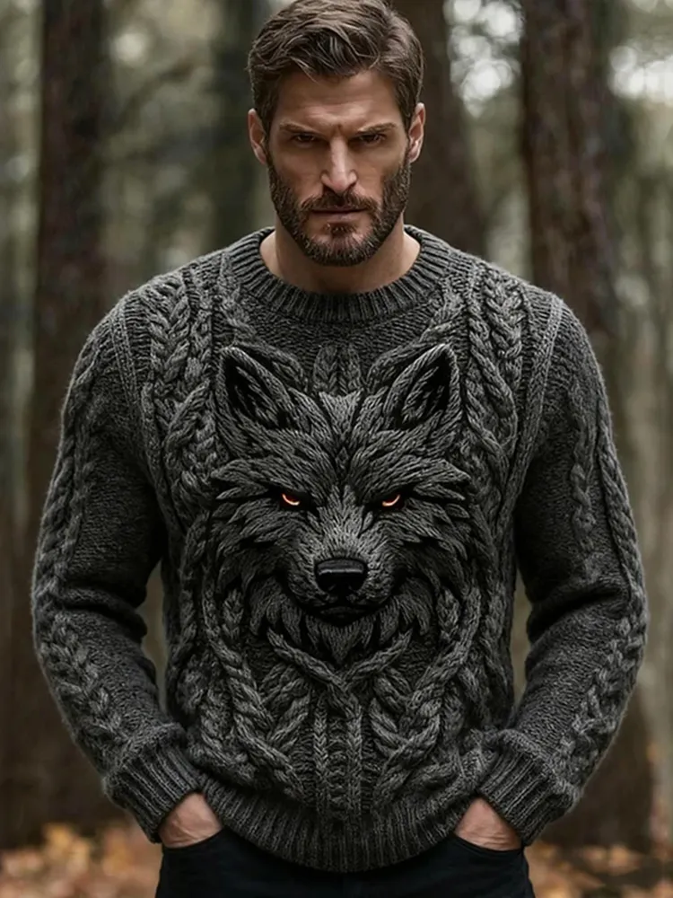 Men's Wolf Head Celtic Knot Crew Neck Sweater