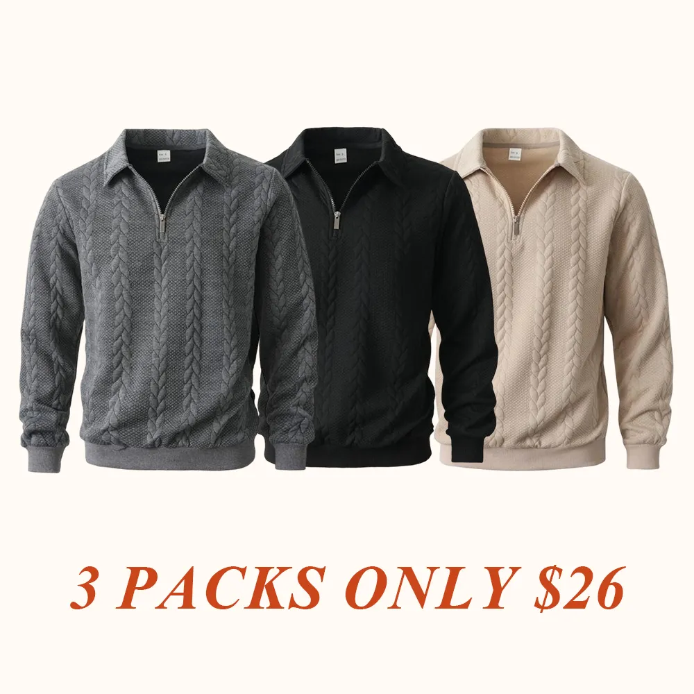 Men's Fall Winter Outfits Knitted Polo Neck Long Sleeve Sweatshirt for Daliy Wear