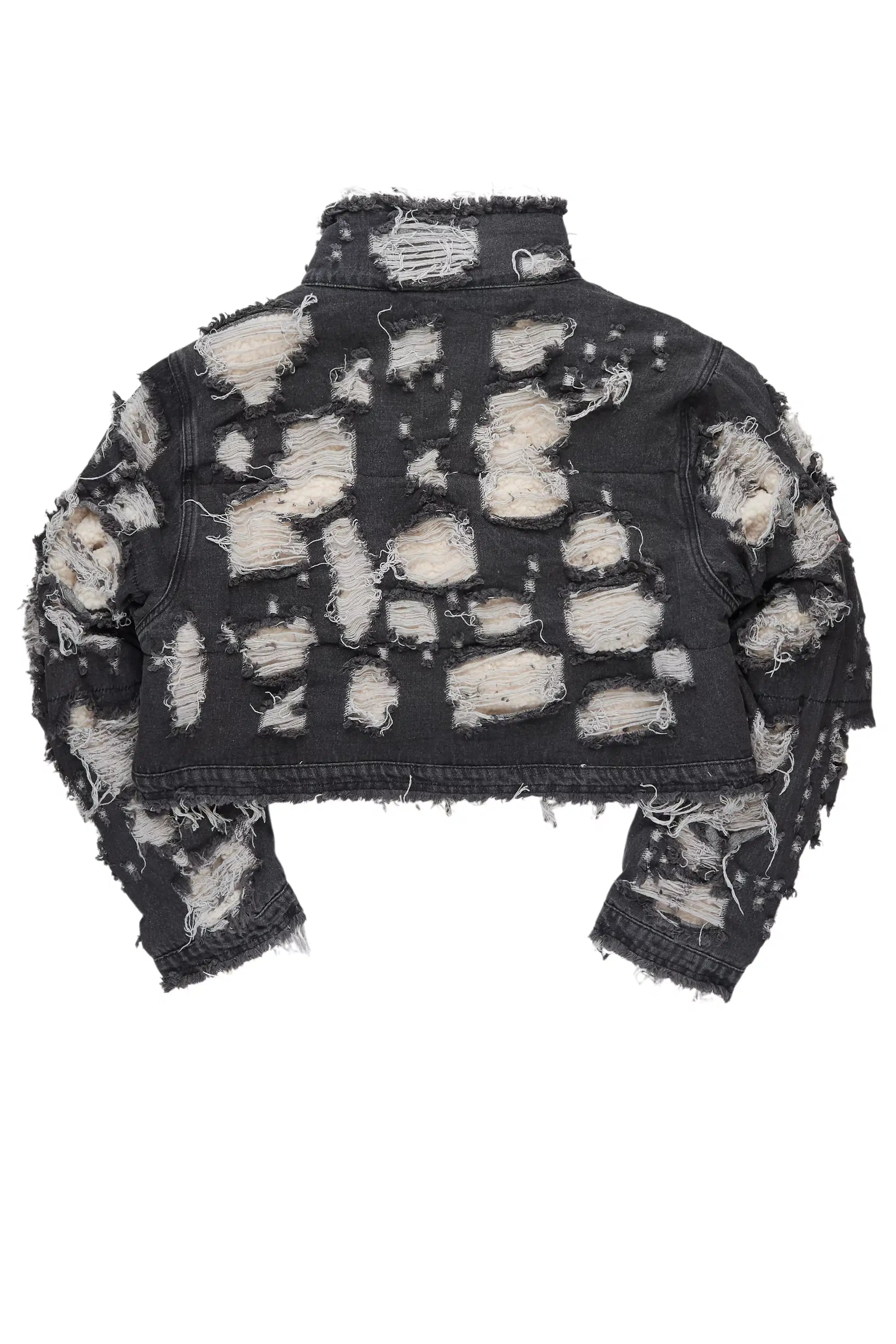 Fara Black Denim Sherpa Puffer Jacket