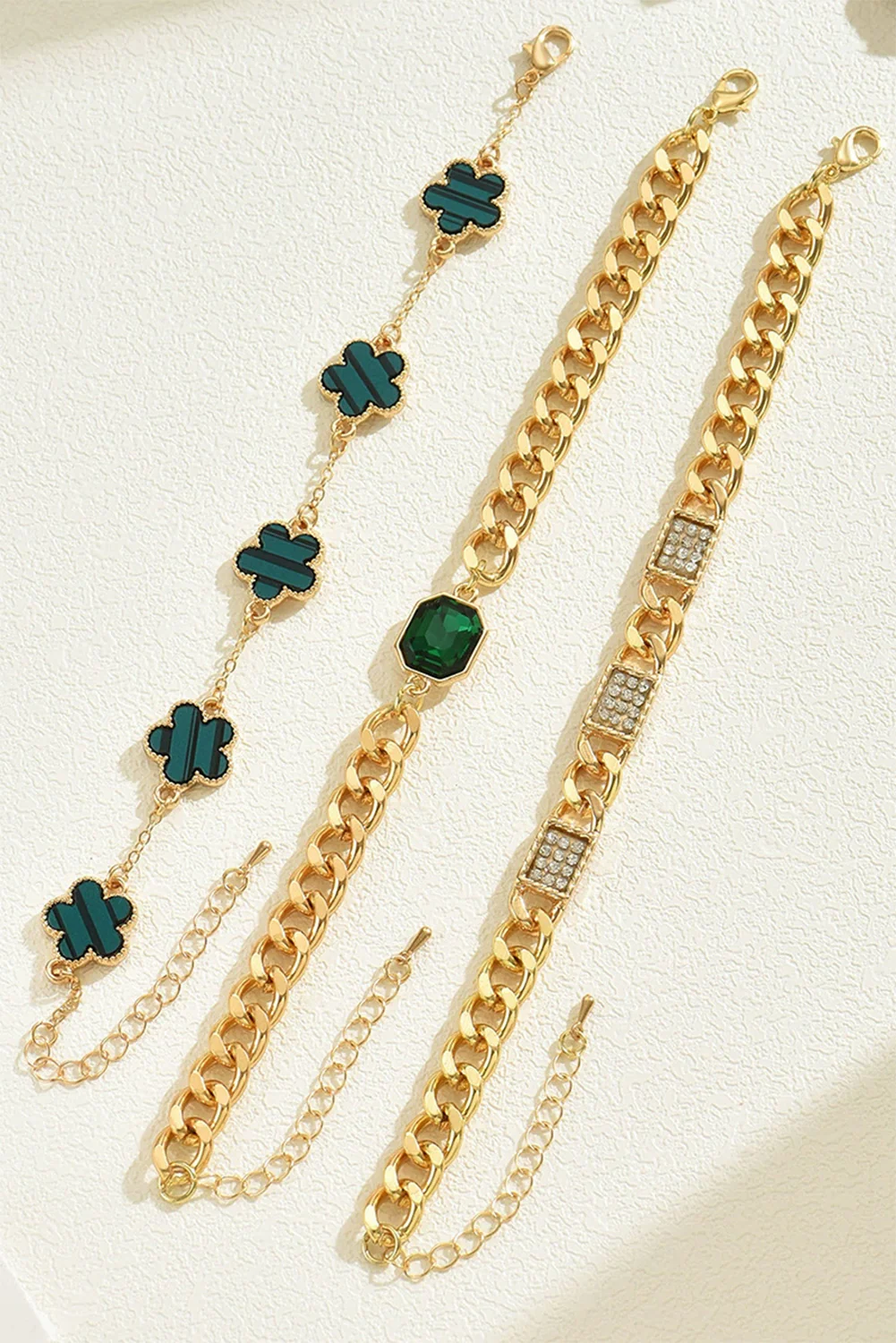 Gold St Patrick Gem Rhinestone Decor Adjustable Layered Bracelet