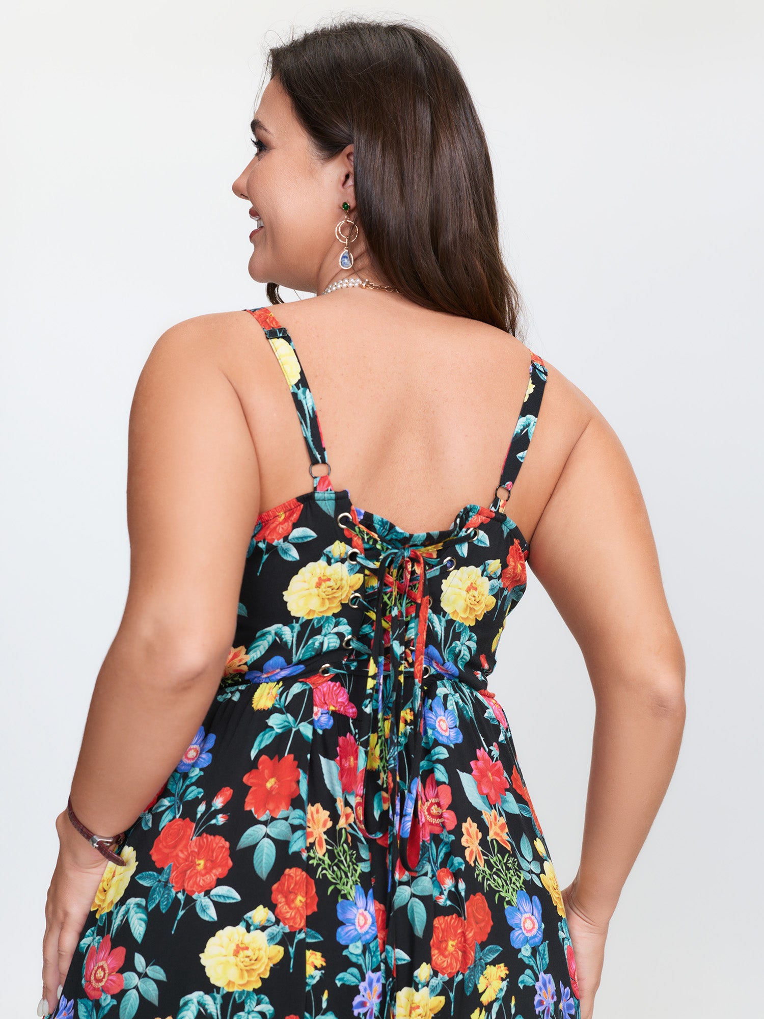 Colorful Print Side Slit Floral Maxi Dress