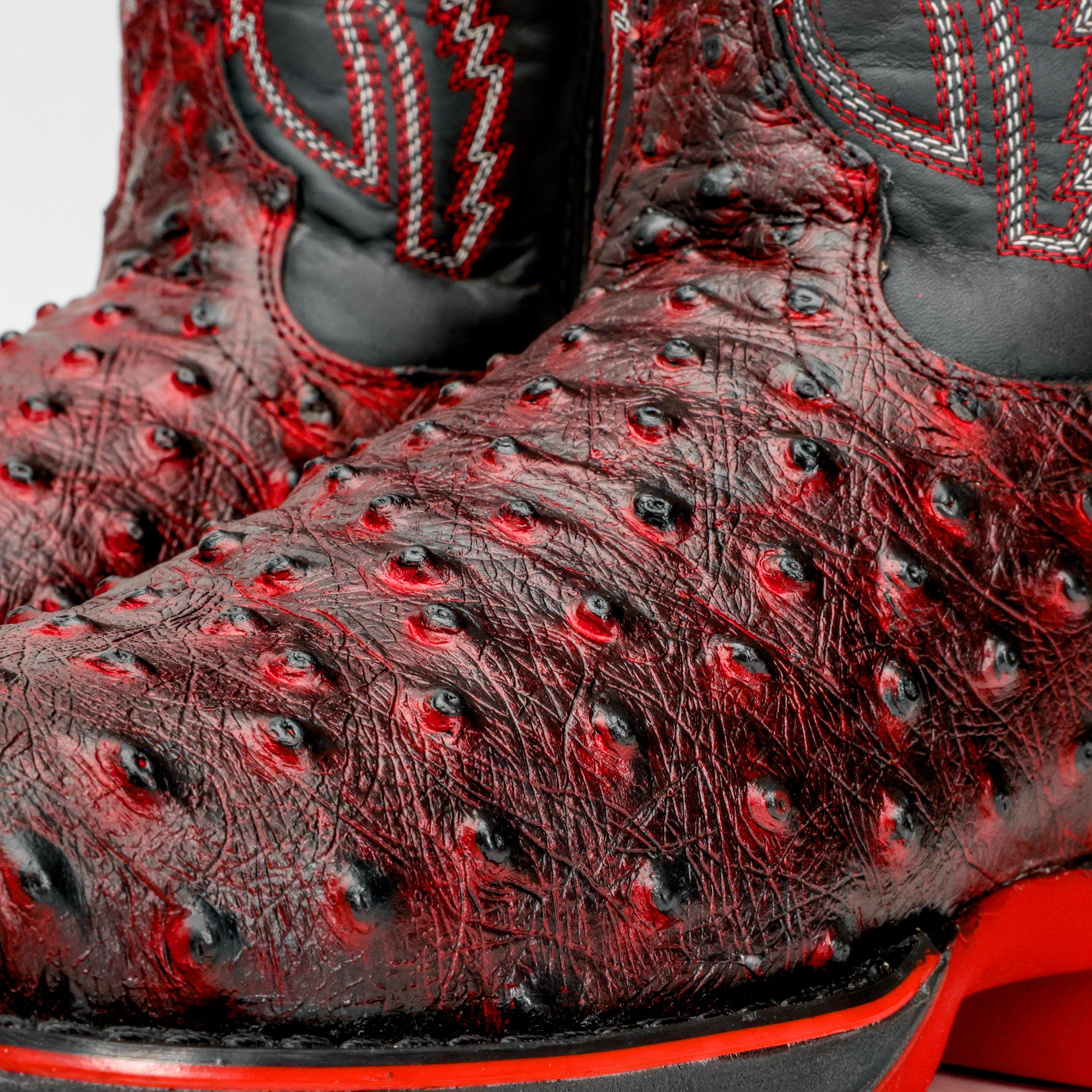 Black Cherry Ostrich Leather Boots With 3D Lightweight Sole - Composite Toe