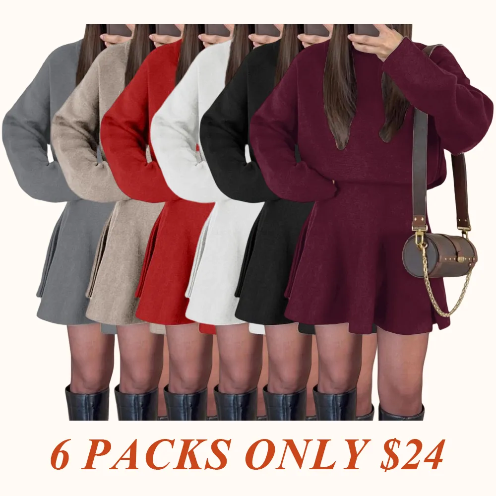 Women's Casual Half-High Neck Long Sleeve Knit Dress