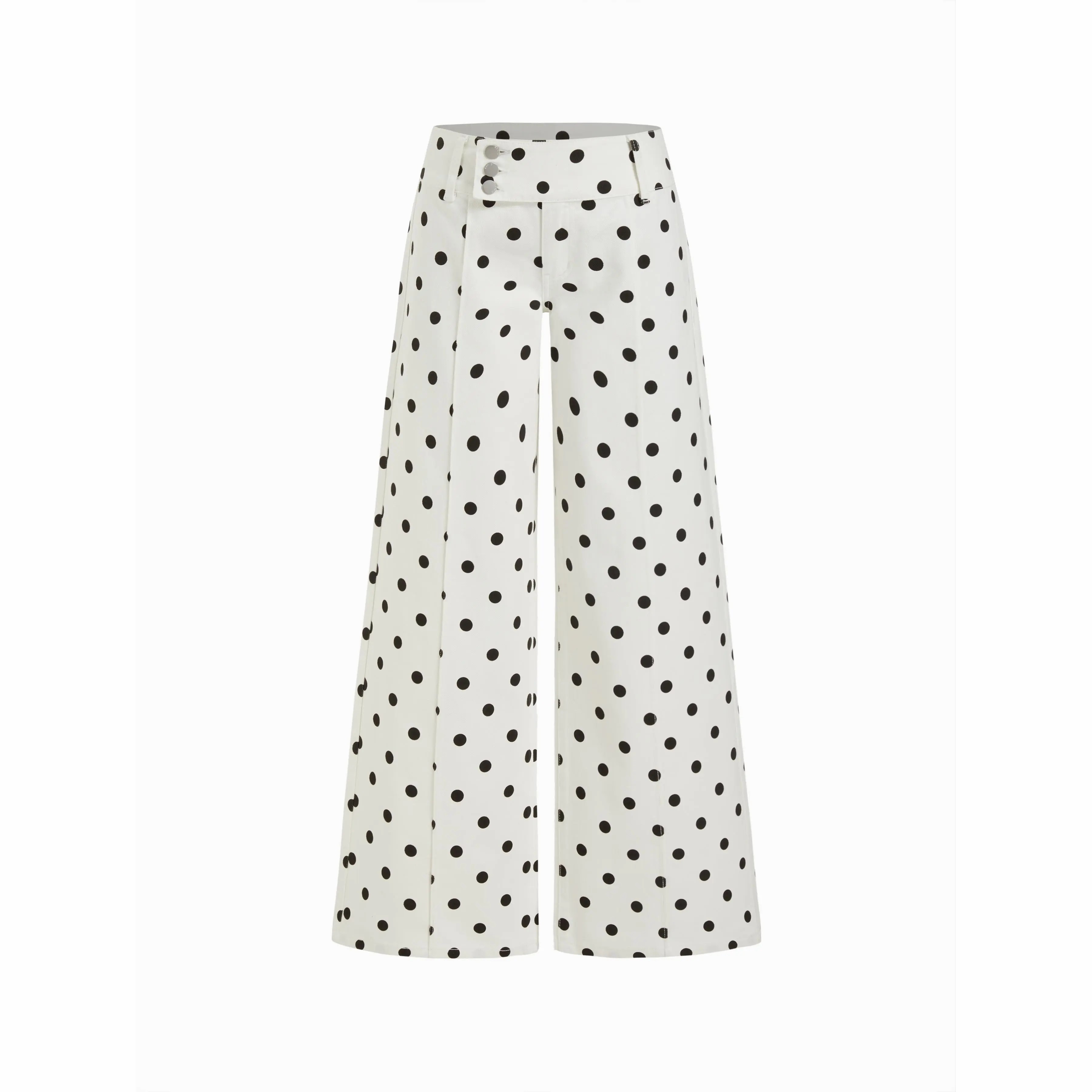 Women's Y2K Low Rise Wide Leg Jeans – 100% Cotton Triple Button Denim Trousers