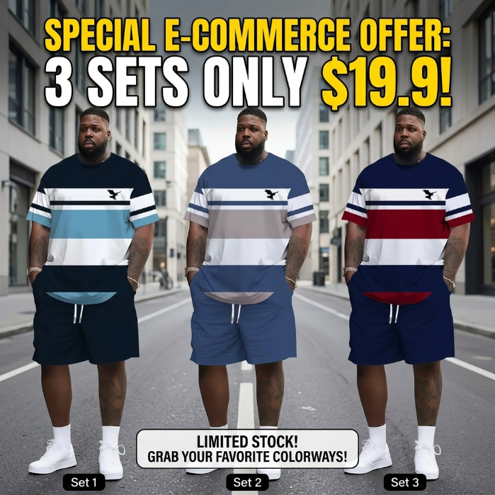 Men's Summer Casual 3D Printed Knit T - Shirt & Shorts Set
