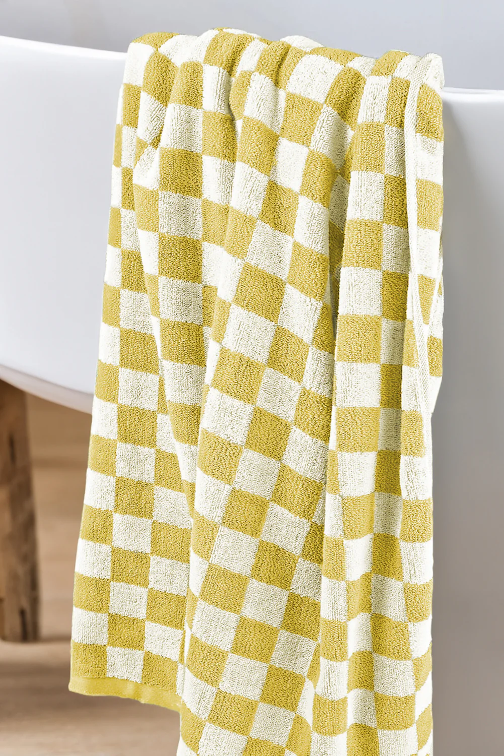 Yellow Cream Checkered Print Soft Large Bath Towel