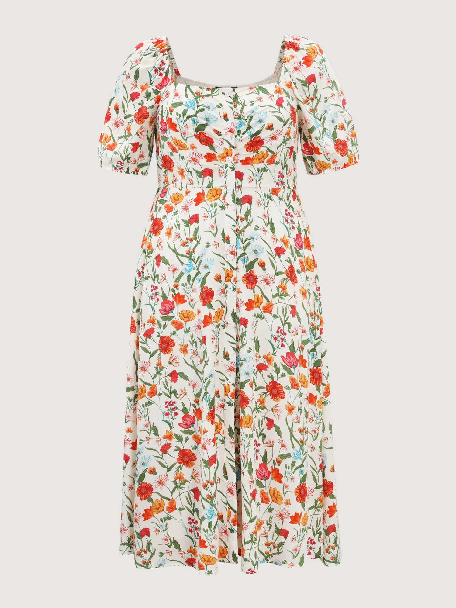 Floral Print Button Placket Maxi Dress