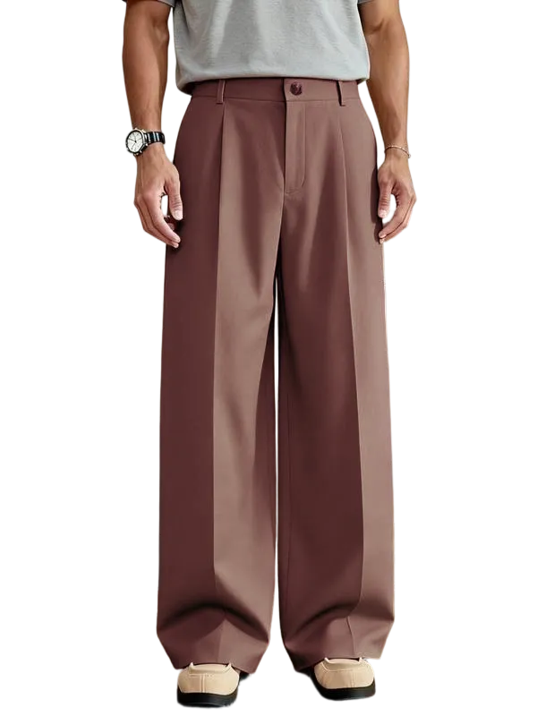 Men's Casual Versatile Solid Color Wide Leg Pants, Unique Button Design, Fitted Style