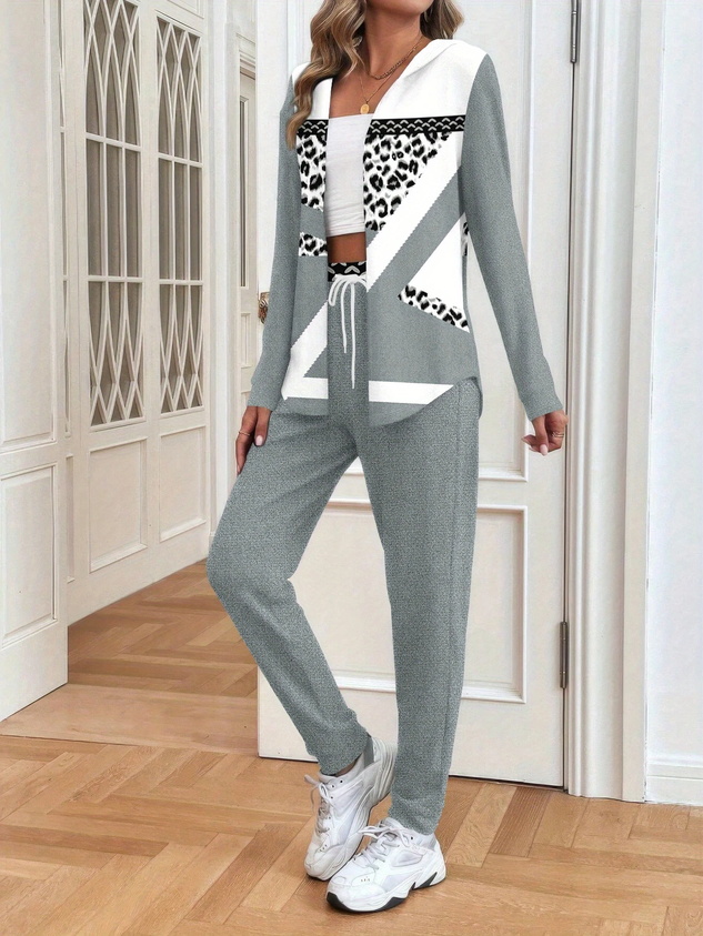 Women's Printing Abstract Daily Going Out Two-Piece Set Gray Casual Spring/Fall Coat With Pants Matching Set