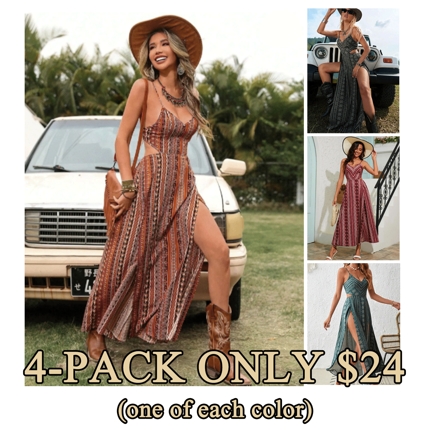 Women’s Boho Paisley Cut-Out Summer Cami Dress