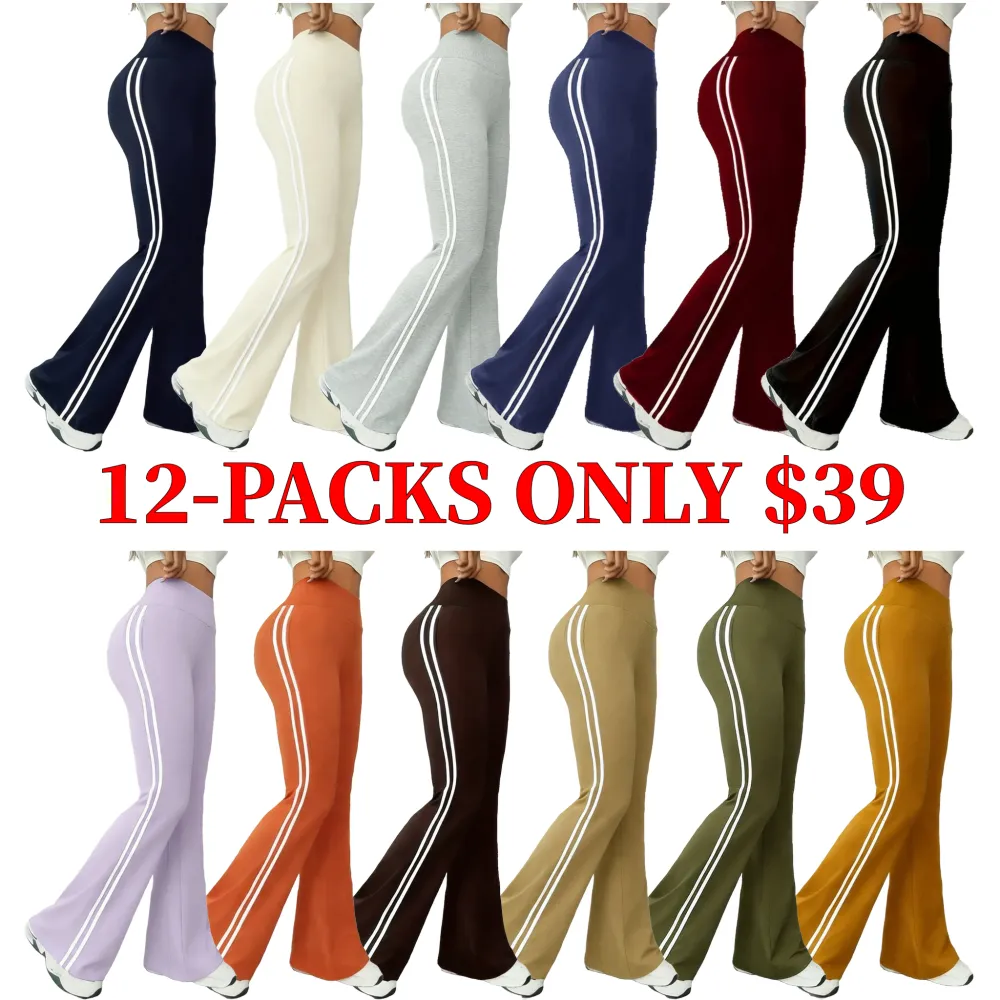 Women's High Waist Drapey Bell Bottoms, Tight Fit Colorblock Sport Pants, Stylish and Comfortable Casual Wear