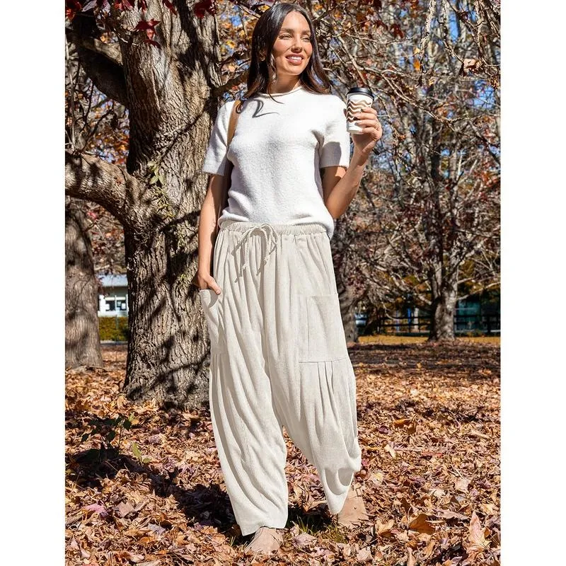Womens Corduroy Pants Wide Leg Palazzo Harem Pants