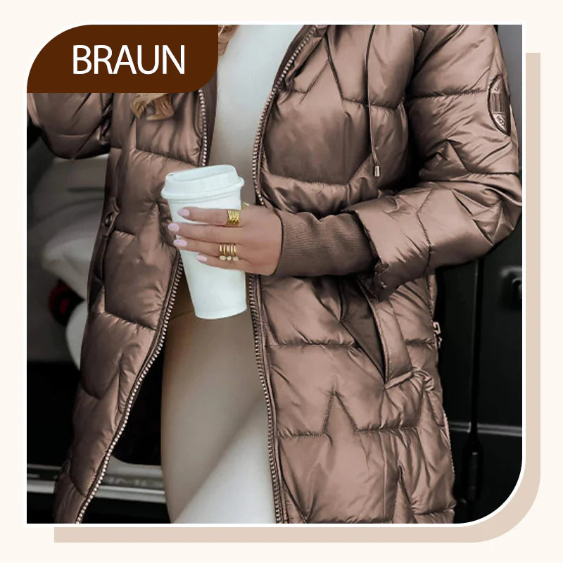 Women's winter warm hooded coat in medium length