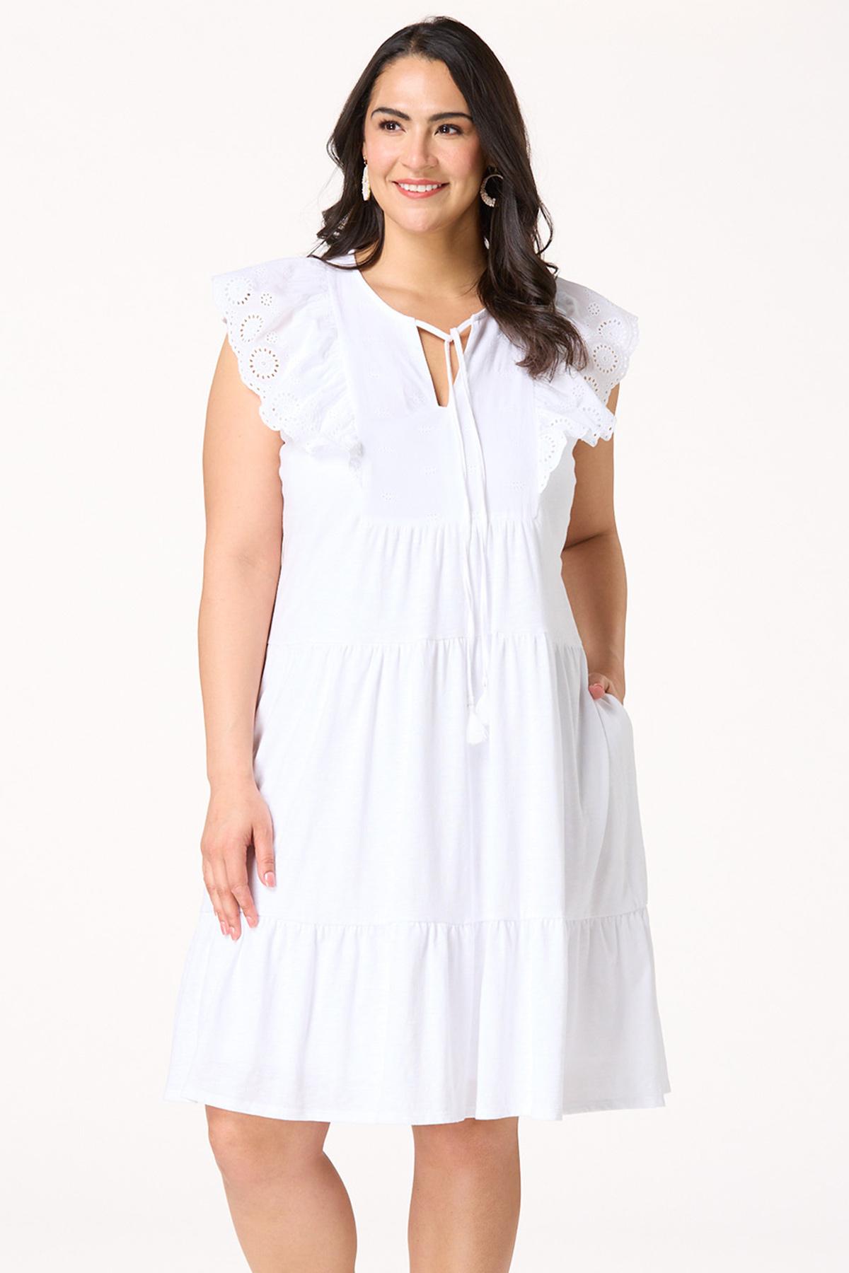 Plus Size Eyelet Flutter Sleeve Swing Dress