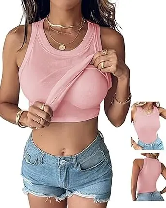 Women's Built-in Bra Ribbed Tank Top