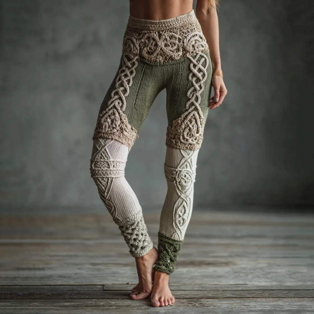Vintage Viking Celtic Knit Art Cozy Leggings